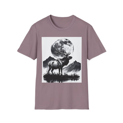 Nature-Themed Graphic Tee, Unisex Softstyle T-Shirt with Elk and Moon Design, Outdoor Lovers Shirt, Nature Lover Gift, Wilderness [...]