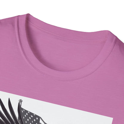 Patriotic Eagle Unisex Softstyle T-Shirt, American Eagle Tee, Fourth of July Shirt, Nature Lover Gift, Casual Vintage Style