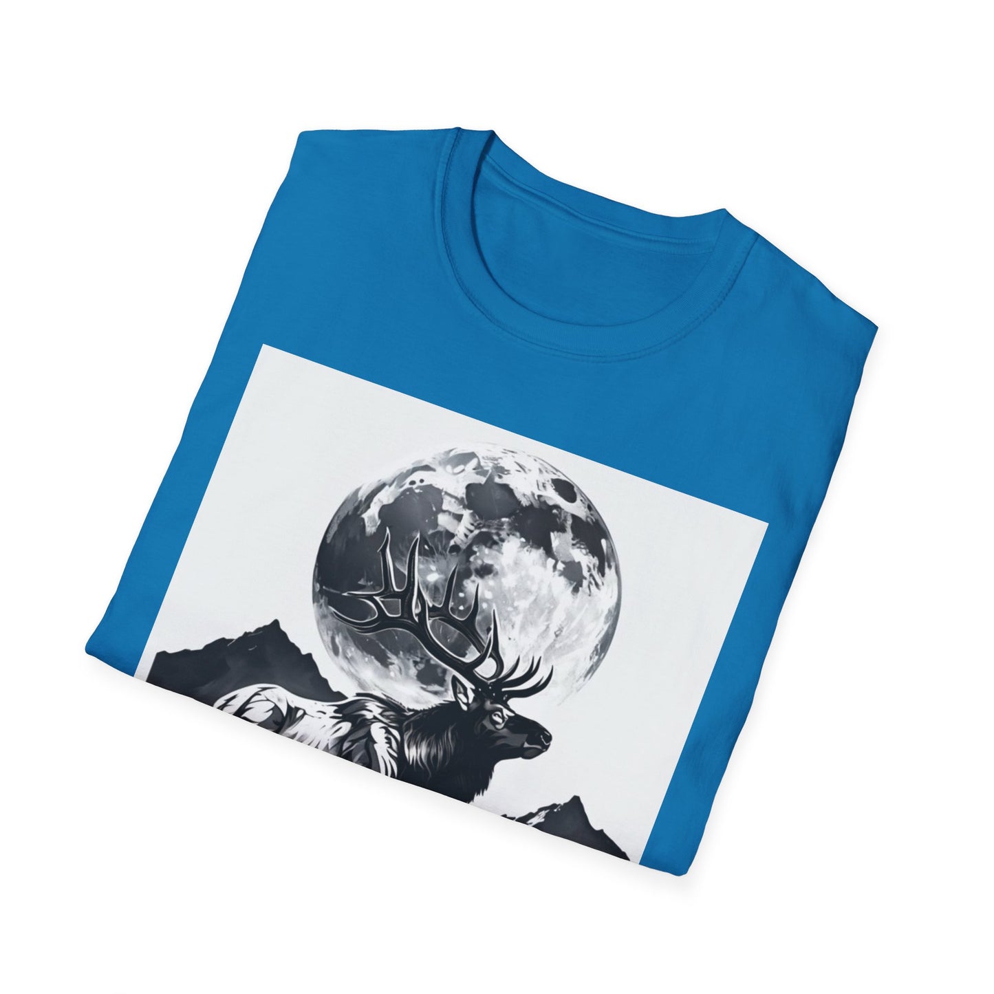 Nature-Themed Graphic Tee, Unisex Softstyle T-Shirt with Elk and Moon Design, Outdoor Lovers Shirt, Nature Lover Gift, Wilderness [...]