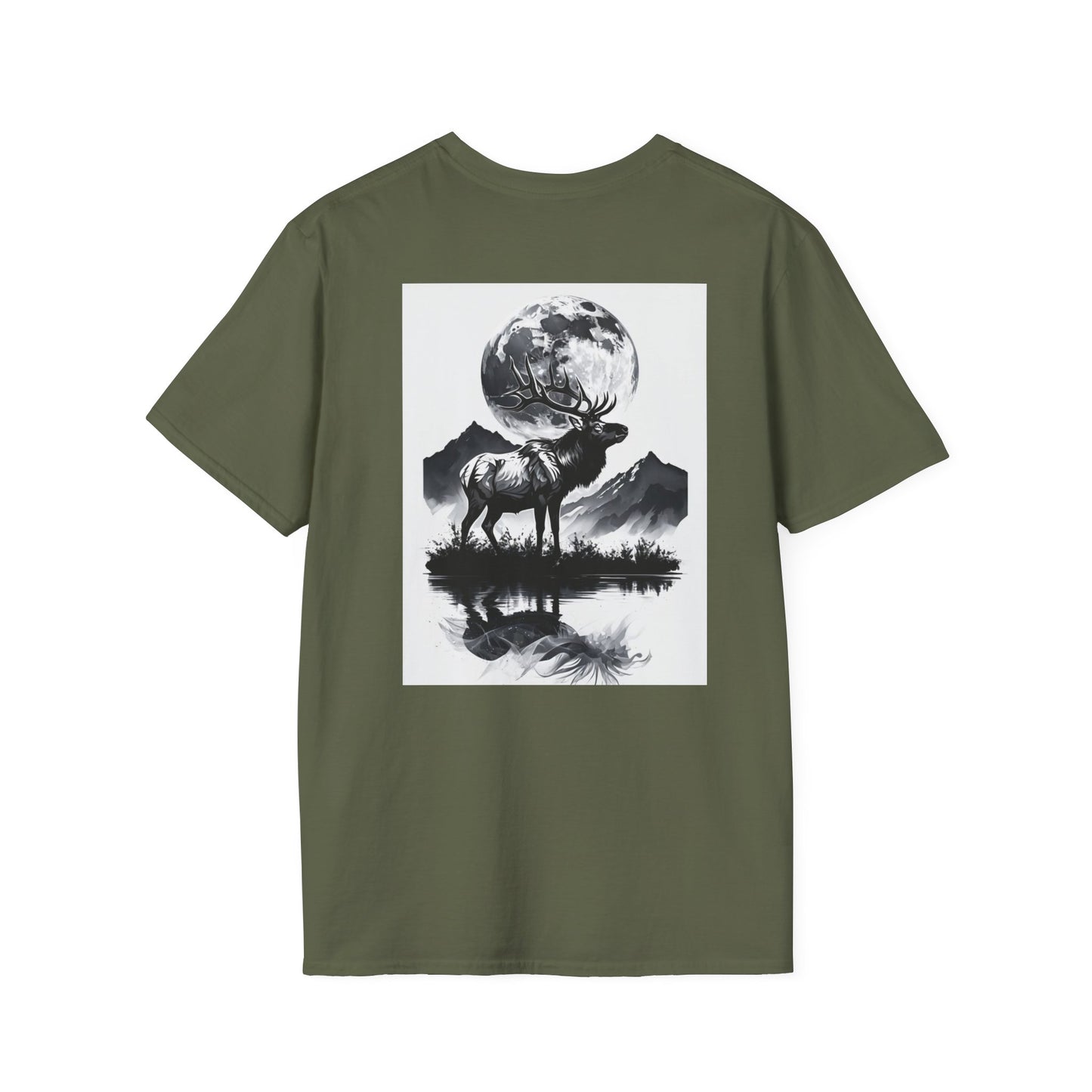 Nature-Themed Graphic Tee, Unisex Softstyle T-Shirt with Elk and Moon Design, Outdoor Lovers Shirt, Nature Lover Gift, Wilderness [...]