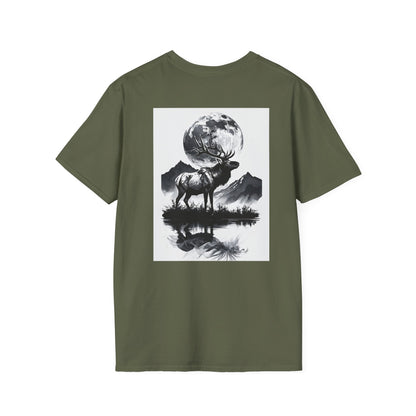 Nature-Themed Graphic Tee, Unisex Softstyle T-Shirt with Elk and Moon Design, Outdoor Lovers Shirt, Nature Lover Gift, Wilderness [...]
