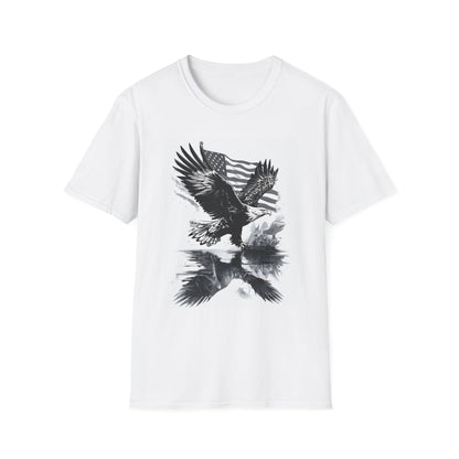 Patriotic Eagle Unisex Softstyle T-Shirt, American Eagle Tee, Fourth of July Shirt, Nature Lover Gift, Casual Vintage Style