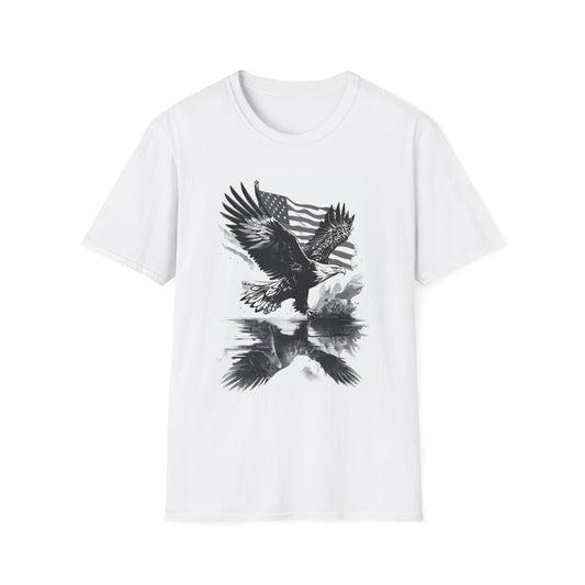 Patriotic Eagle Unisex Softstyle T-Shirt, American Eagle Tee, Fourth of July Shirt, Nature Lover Gift, Casual Vintage Style