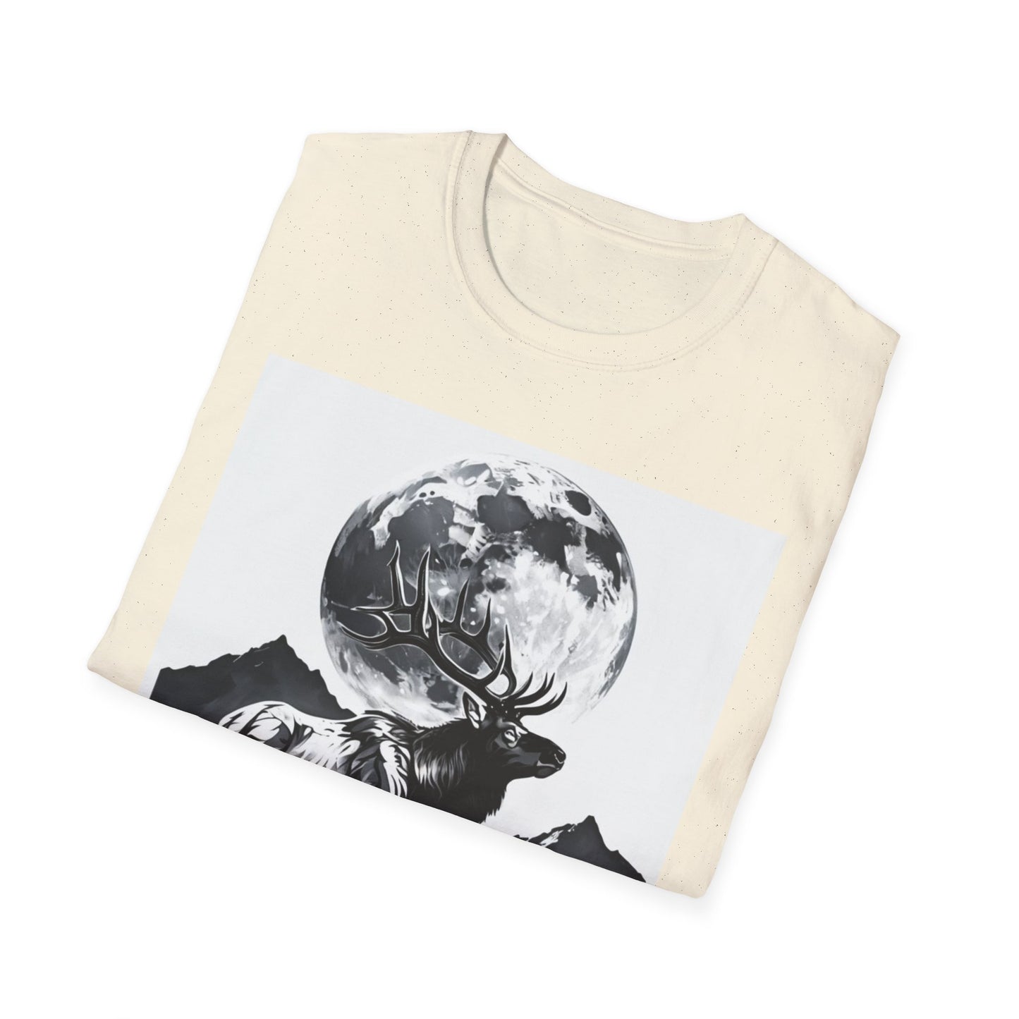 Nature-Themed Graphic Tee, Unisex Softstyle T-Shirt with Elk and Moon Design, Outdoor Lovers Shirt, Nature Lover Gift, Wilderness [...]
