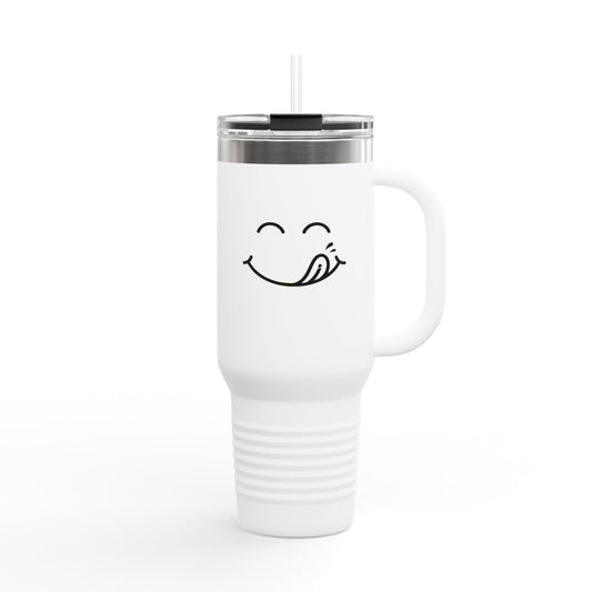 Smiley Insulated Travel Mug, 40oz | Perfect for Coffee Lovers, Camping, Road Trips, Gifts, Happy Vibes