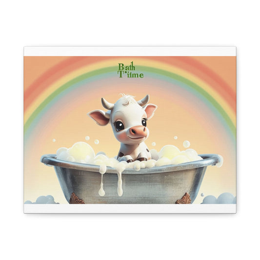 Baby Cow taking bath Matte Canvas, Stretched, 1.25"