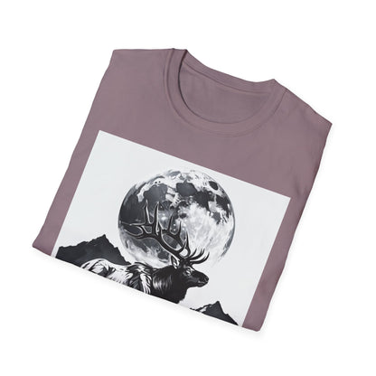 Nature-Themed Graphic Tee, Unisex Softstyle T-Shirt with Elk and Moon Design, Outdoor Lovers Shirt, Nature Lover Gift, Wilderness [...]