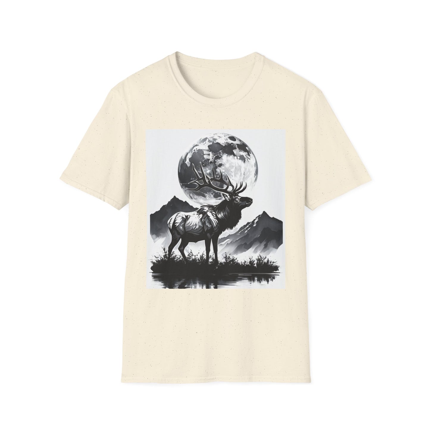 Nature-Themed Graphic Tee, Unisex Softstyle T-Shirt with Elk and Moon Design, Outdoor Lovers Shirt, Nature Lover Gift, Wilderness [...]