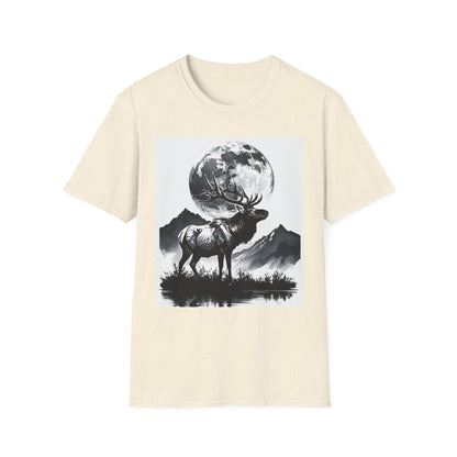 Nature-Themed Graphic Tee, Unisex Softstyle T-Shirt with Elk and Moon Design, Outdoor Lovers Shirt, Nature Lover Gift, Wilderness [...]