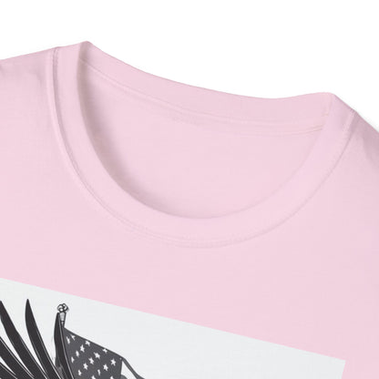 Patriotic Eagle Unisex Softstyle T-Shirt, American Eagle Tee, Fourth of July Shirt, Nature Lover Gift, Casual Vintage Style