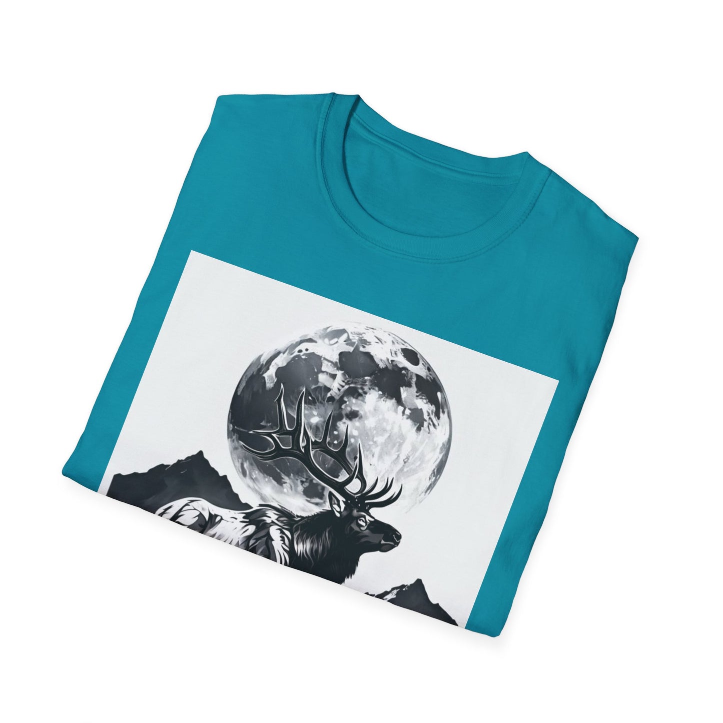 Nature-Themed Graphic Tee, Unisex Softstyle T-Shirt with Elk and Moon Design, Outdoor Lovers Shirt, Nature Lover Gift, Wilderness [...]