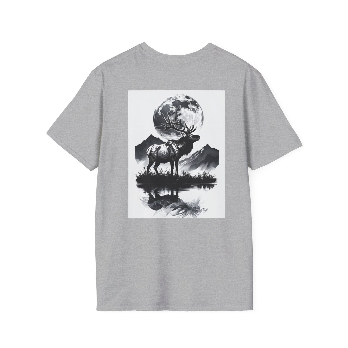 Nature-Themed Graphic Tee, Unisex Softstyle T-Shirt with Elk and Moon Design, Outdoor Lovers Shirt, Nature Lover Gift, Wilderness [...]