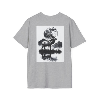 Nature-Themed Graphic Tee, Unisex Softstyle T-Shirt with Elk and Moon Design, Outdoor Lovers Shirt, Nature Lover Gift, Wilderness [...]