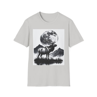 Nature-Themed Graphic Tee, Unisex Softstyle T-Shirt with Elk and Moon Design, Outdoor Lovers Shirt, Nature Lover Gift, Wilderness [...]