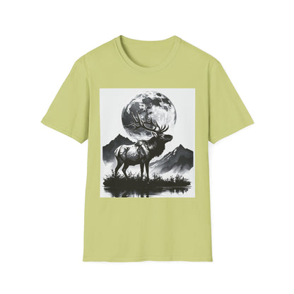 Nature-Themed Graphic Tee, Unisex Softstyle T-Shirt with Elk and Moon Design, Outdoor Lovers Shirt, Nature Lover Gift, Wilderness [...]