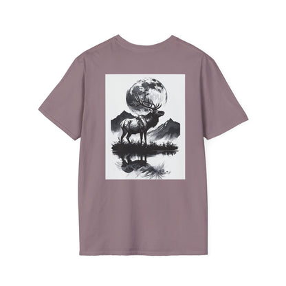 Nature-Themed Graphic Tee, Unisex Softstyle T-Shirt with Elk and Moon Design, Outdoor Lovers Shirt, Nature Lover Gift, Wilderness [...]