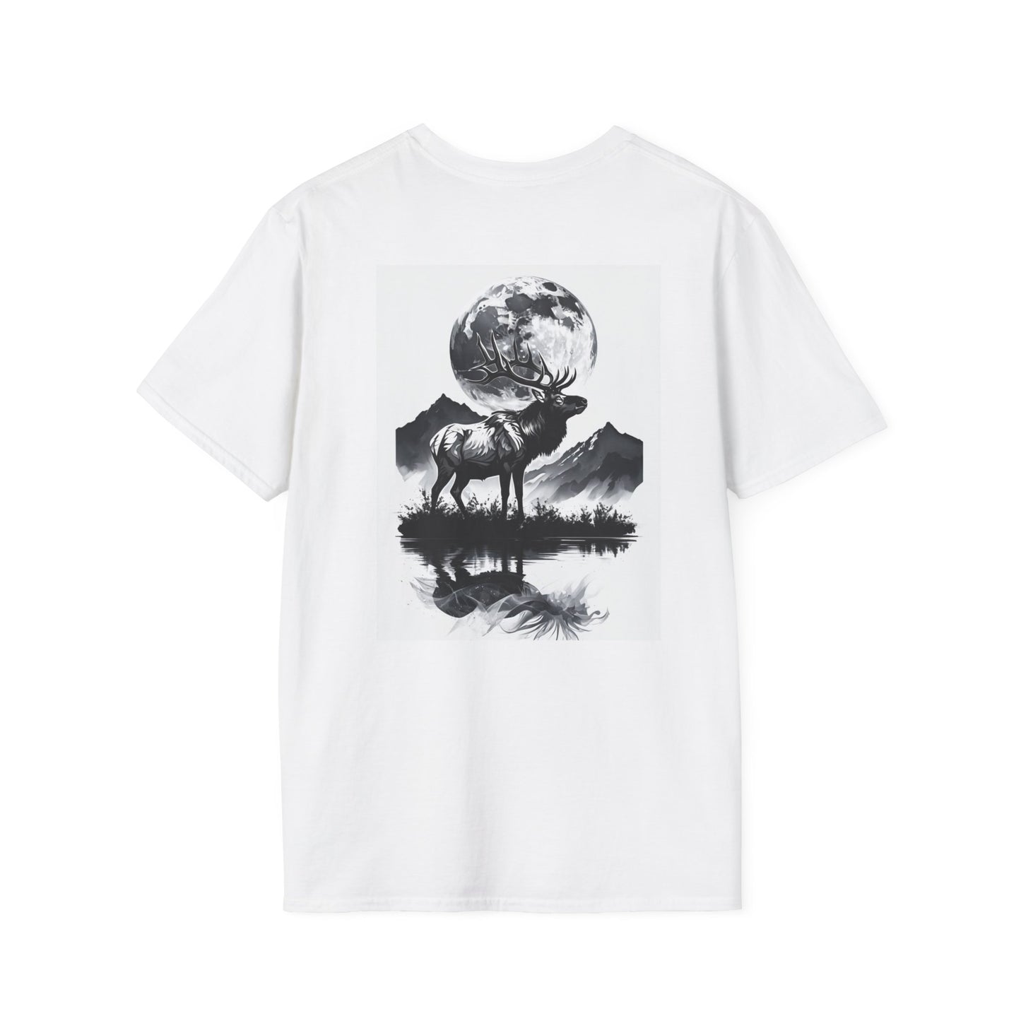 Nature-Themed Graphic Tee, Unisex Softstyle T-Shirt with Elk and Moon Design, Outdoor Lovers Shirt, Nature Lover Gift, Wilderness [...]