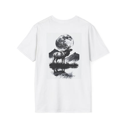 Nature-Themed Graphic Tee, Unisex Softstyle T-Shirt with Elk and Moon Design, Outdoor Lovers Shirt, Nature Lover Gift, Wilderness [...]