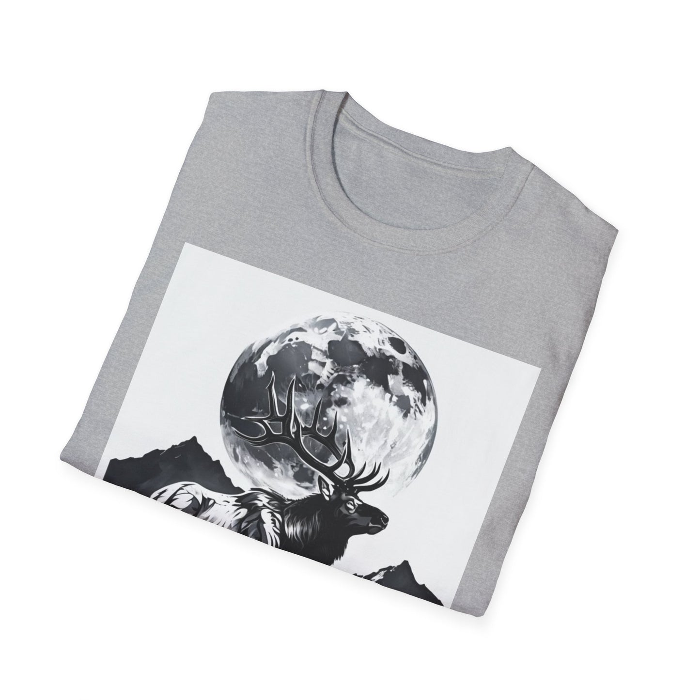 Nature-Themed Graphic Tee, Unisex Softstyle T-Shirt with Elk and Moon Design, Outdoor Lovers Shirt, Nature Lover Gift, Wilderness [...]