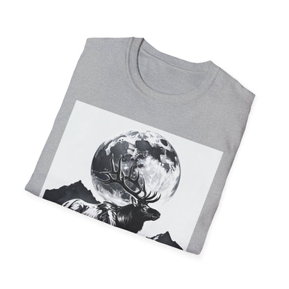 Nature-Themed Graphic Tee, Unisex Softstyle T-Shirt with Elk and Moon Design, Outdoor Lovers Shirt, Nature Lover Gift, Wilderness [...]