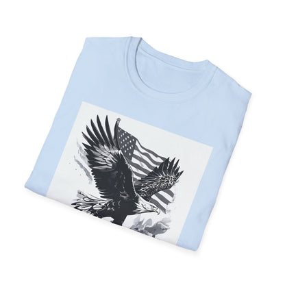 Patriotic Eagle Unisex Softstyle T-Shirt, American Eagle Tee, Fourth of July Shirt, Nature Lover Gift, Casual Vintage Style