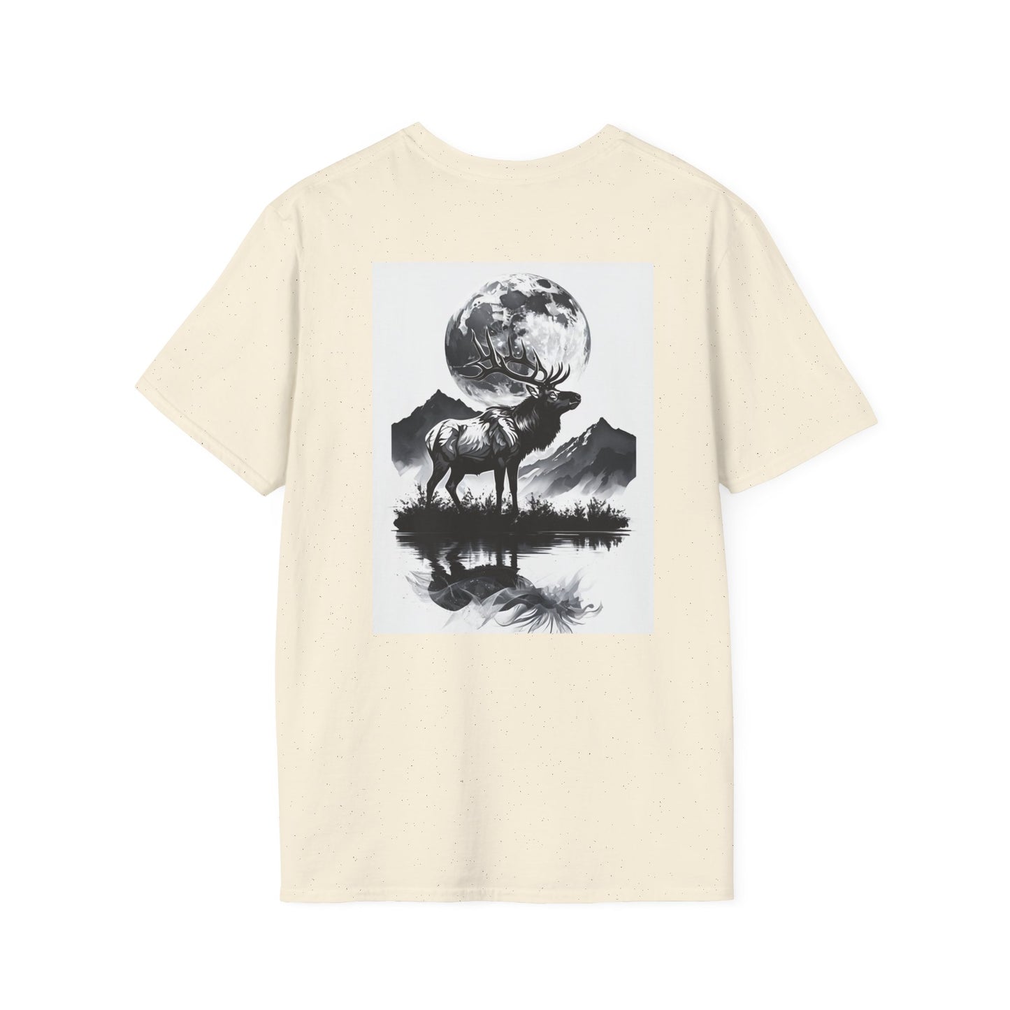 Nature-Themed Graphic Tee, Unisex Softstyle T-Shirt with Elk and Moon Design, Outdoor Lovers Shirt, Nature Lover Gift, Wilderness [...]