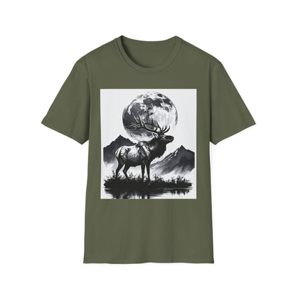 Nature-Themed Graphic Tee, Unisex Softstyle T-Shirt with Elk and Moon Design, Outdoor Lovers Shirt, Nature Lover Gift, Wilderness [...]