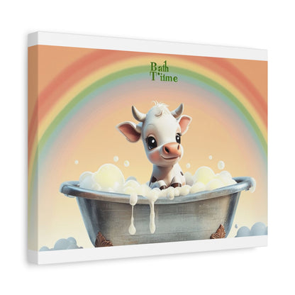 Baby Cow taking bath Matte Canvas, Stretched, 1.25"