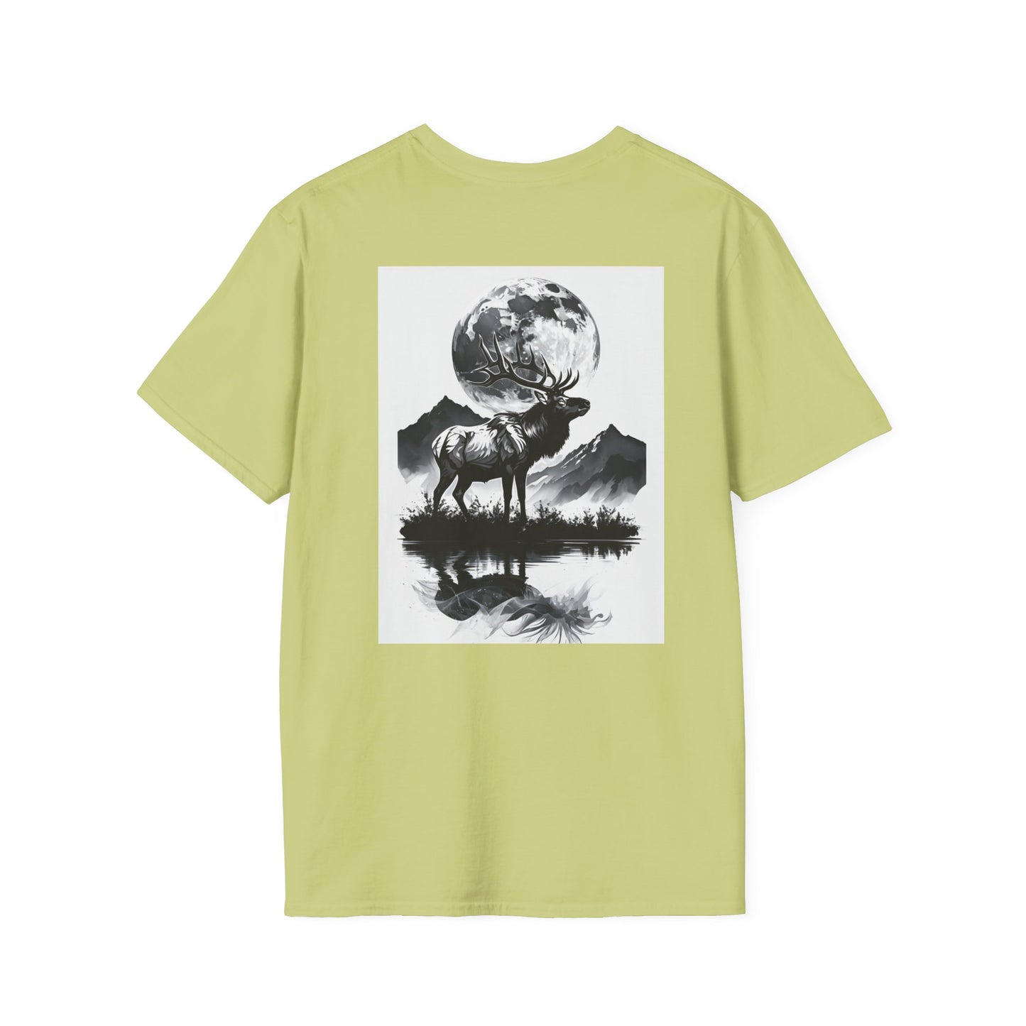 Nature-Themed Graphic Tee, Unisex Softstyle T-Shirt with Elk and Moon Design, Outdoor Lovers Shirt, Nature Lover Gift, Wilderness [...]