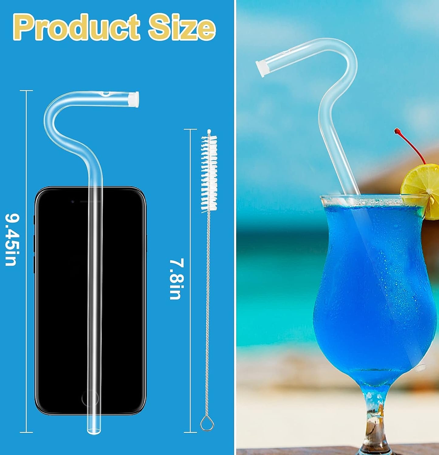 Anti Wrinkle Straw 2 Pcs, Reusable Glass Drinking Anti Wrinkle Straw, Curved No Wrinkle Straws Prevent Wrinkles Sideways Flute Straw, Engaging Lips Horizontally