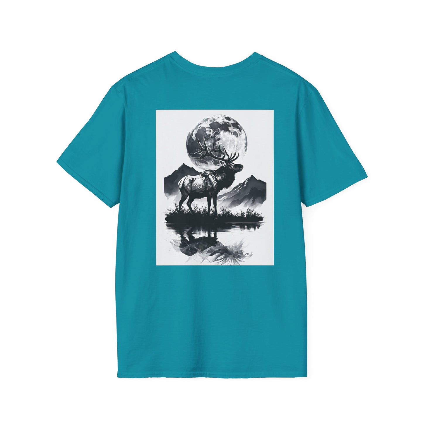 Nature-Themed Graphic Tee, Unisex Softstyle T-Shirt with Elk and Moon Design, Outdoor Lovers Shirt, Nature Lover Gift, Wilderness [...]