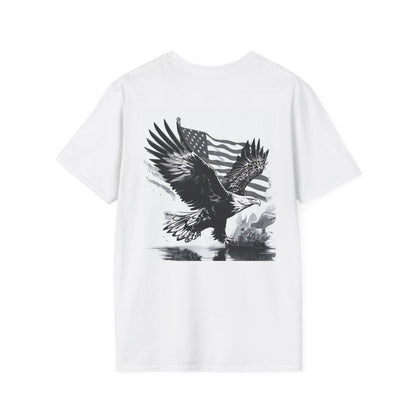 Patriotic Eagle Unisex Softstyle T-Shirt, American Eagle Tee, Fourth of July Shirt, Nature Lover Gift, Casual Vintage Style