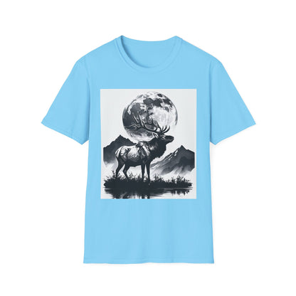 Nature-Themed Graphic Tee, Unisex Softstyle T-Shirt with Elk and Moon Design, Outdoor Lovers Shirt, Nature Lover Gift, Wilderness [...]
