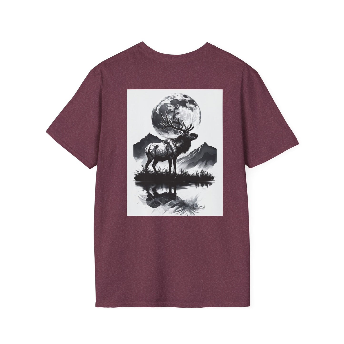 Nature-Themed Graphic Tee, Unisex Softstyle T-Shirt with Elk and Moon Design, Outdoor Lovers Shirt, Nature Lover Gift, Wilderness [...]