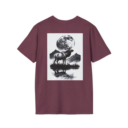 Nature-Themed Graphic Tee, Unisex Softstyle T-Shirt with Elk and Moon Design, Outdoor Lovers Shirt, Nature Lover Gift, Wilderness [...]