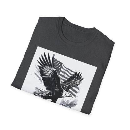 Patriotic Eagle Unisex Softstyle T-Shirt, American Eagle Tee, Fourth of July Shirt, Nature Lover Gift, Casual Vintage Style