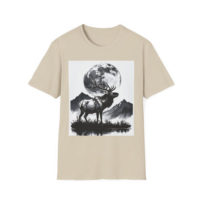 Nature-Themed Graphic Tee, Unisex Softstyle T-Shirt with Elk and Moon Design, Outdoor Lovers Shirt, Nature Lover Gift, Wilderness [...]