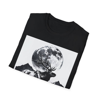 Nature-Themed Graphic Tee, Unisex Softstyle T-Shirt with Elk and Moon Design, Outdoor Lovers Shirt, Nature Lover Gift, Wilderness [...]