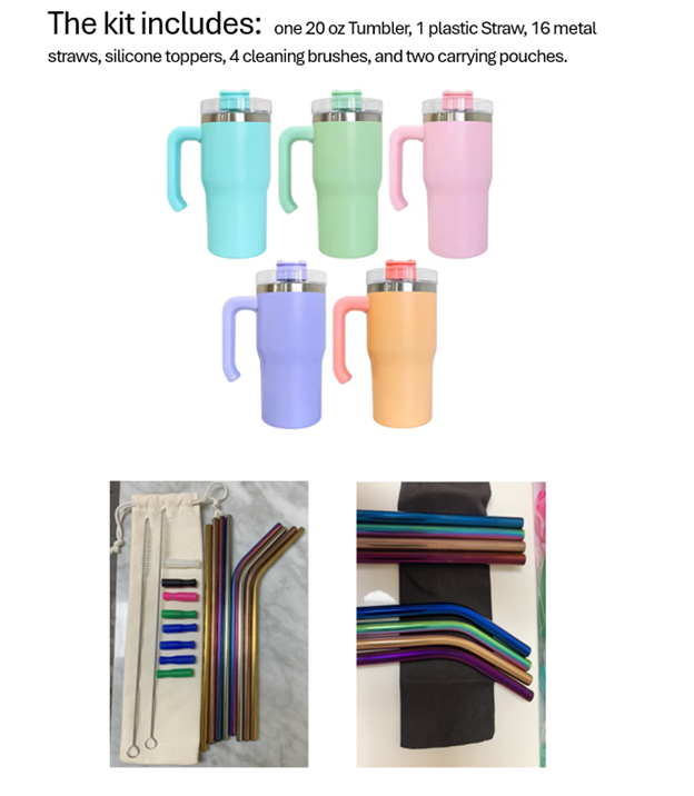 20 oz Tumbler with Handle and straw