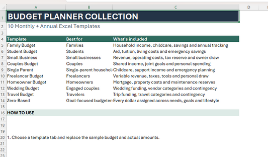 10-in-1 Excel Budget Planner Bundle | Monthly + Annual, With Printable templates included