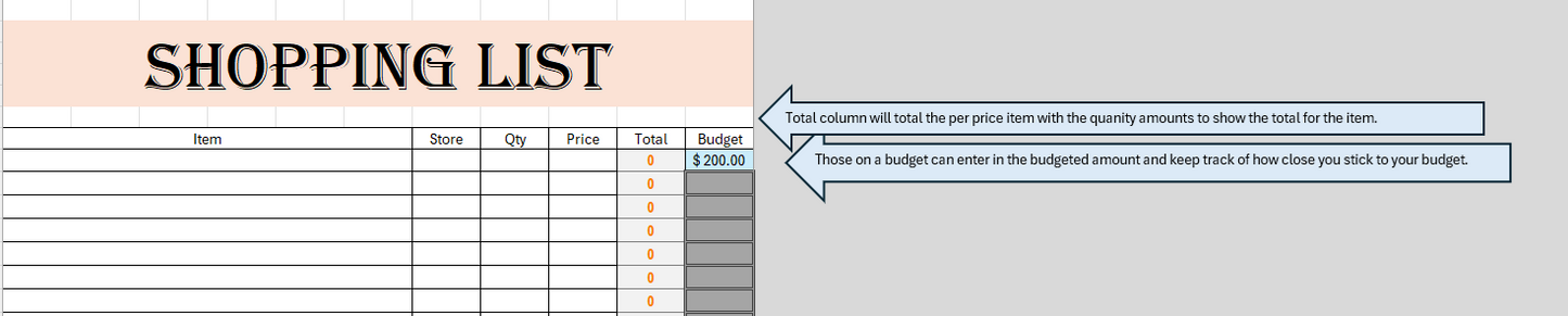 Digital Document - Menu / Shopping List