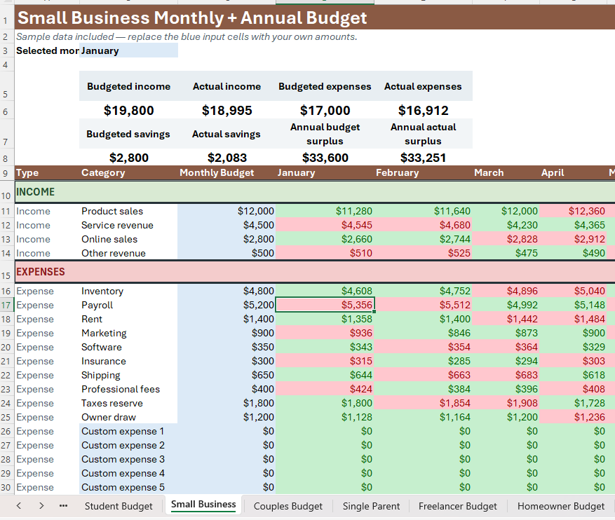 10-in-1 Excel Budget Planner Bundle | Monthly + Annual, With Printable templates included