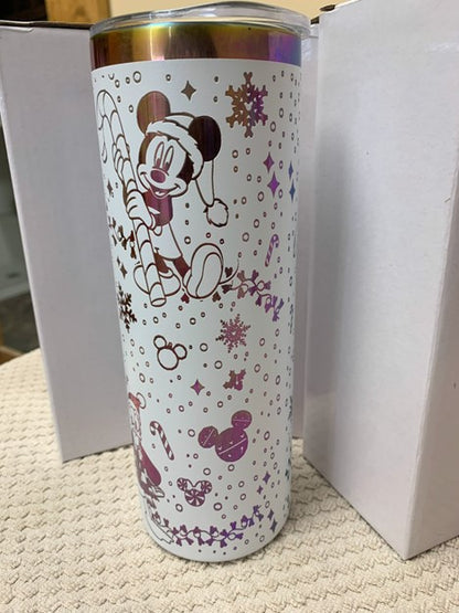 20 Oz Tumbler with Lid and Straw, engraved Christmas pattern