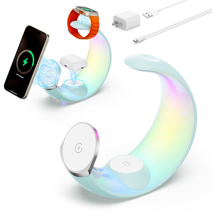 4-in-1 Crescent Magnetic Wireless Charger Stand For Multiple Devices NO Plug