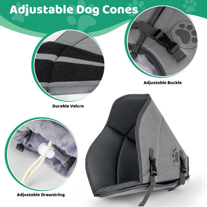 IFurffy Dog Cone For After Surgery,Breathable Soft Dog Cone For Large Medium Small Size Dog, Adjustable Drawstring And Buckle Dog Recovery Collar To Stop Licking And Scratching Wound,XL